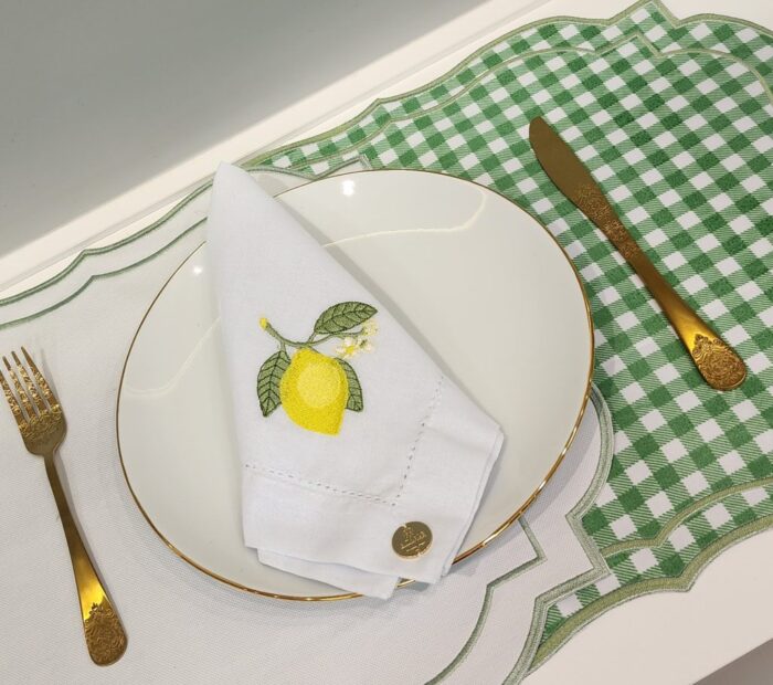 GUARDANAPO BRANCO BORDADO LIMÃO SICILIANO - Imagem 2