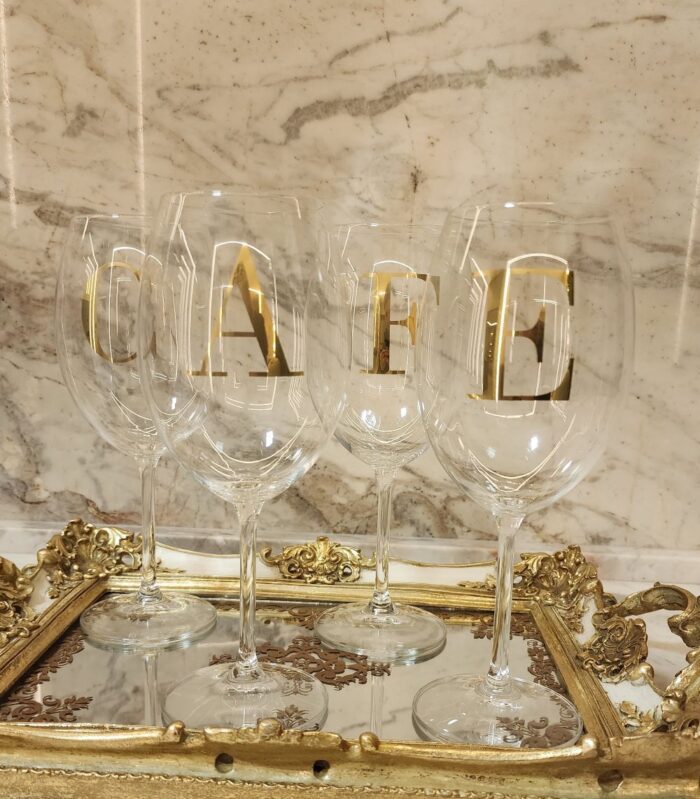 TAÇA CRISTAL DE VINHO COM INICIAL EM OURO - Imagem 2