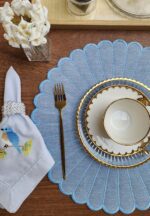 JOGO AMERICANO FLOR LINHO AZUL DUPLA-FACE - Imagem 3