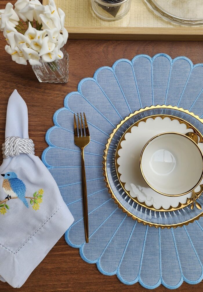 JOGO AMERICANO FLOR LINHO AZUL DUPLA-FACE - Imagem 3