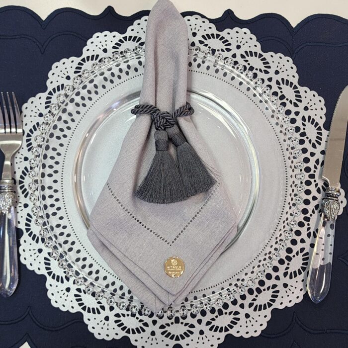 GUARDANAPO CINZA LINHO MISTO PONTO AJOUR - Imagem 2