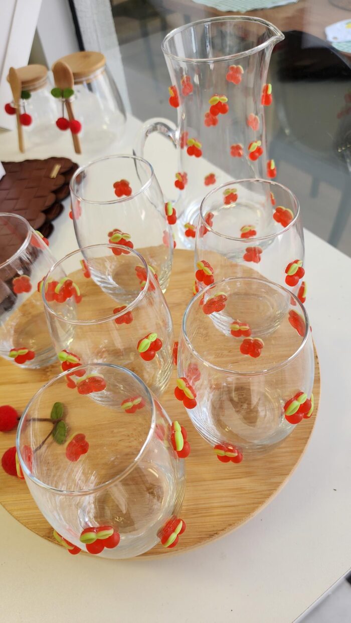 CONJ. JARRA E 6 COPOS BOJUDOS CEREJA - Imagem 2