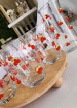 CONJ. JARRA E 6 COPOS BOJUDOS CEREJA